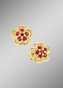 Vergoldete Ohrstecker mit echt Rubin