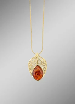 Vergoldeter Anhänger mit Bernstein