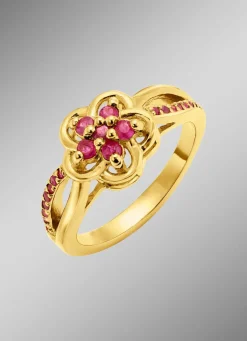 Vergoldeter Damenring mit echt Rubin