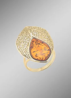 Vergoldeter Damenring mit Bernstein