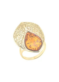 Vergoldeter Damenring mit Bernstein