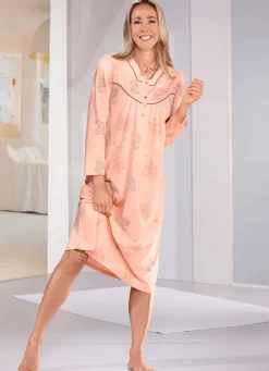 Wadenlanges Nachthemd mit Knopfleiste und langen Ärmeln