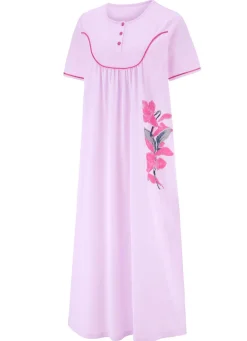 Wadenlanges Nachthemd mit Knopfleiste und kurzen Ärmeln