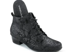 Waldläufer Schnür-Stiefelette mit floraler Prägung