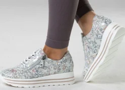Waldläufer Sneaker aus floral bedrucktem Nubukleder