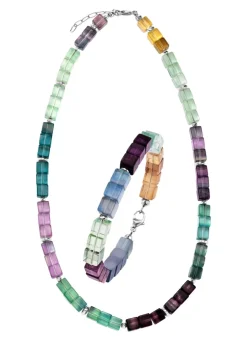 Wunderschöne Garnitur mit Hämatit, beh. und Fluorit in Multicolor