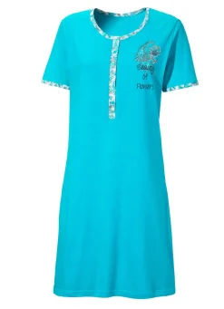 Zweierpack Nachthemden mit langer Knopfleiste, Stickerei sowie kurzen Ärmeln