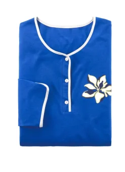 Zweierpack Nachthemden, uni und allover dessiniert mit Knopfleiste