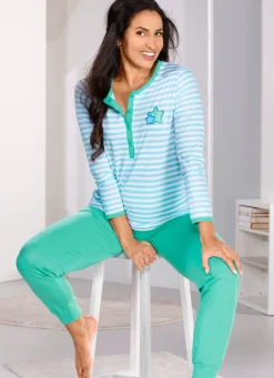 Zweierpack Schlafanzüge mit Knopfleiste und platziertem Druck