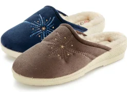 Zweierpack, warme Damen-Hausschuhe, Weite H, mit Wolle
